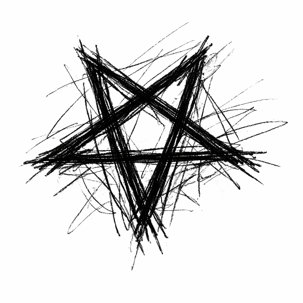 Five-pointed star sketched with bold and thin overlapping black lines
